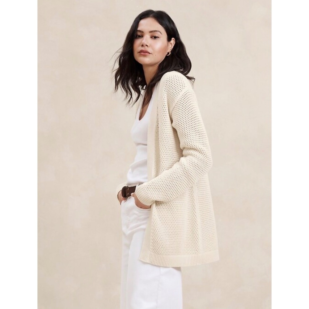 Banana Republic Factory Womens Cream Open Knit Cotton Cardigan Sweater Small